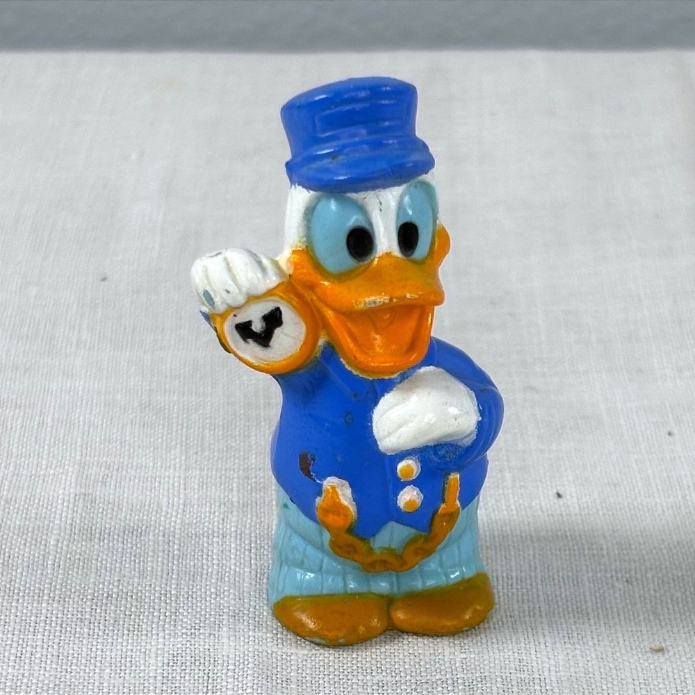 Vintage Disney Donald Duck Train Conductor PVC Figurine Blue Uniform Collectible